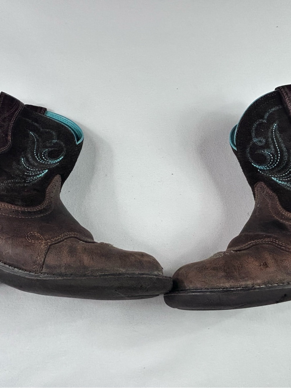 Ariat Brown Leather with Turquoise Fat Boy Short Cowboy Boots Women's Size 8.5